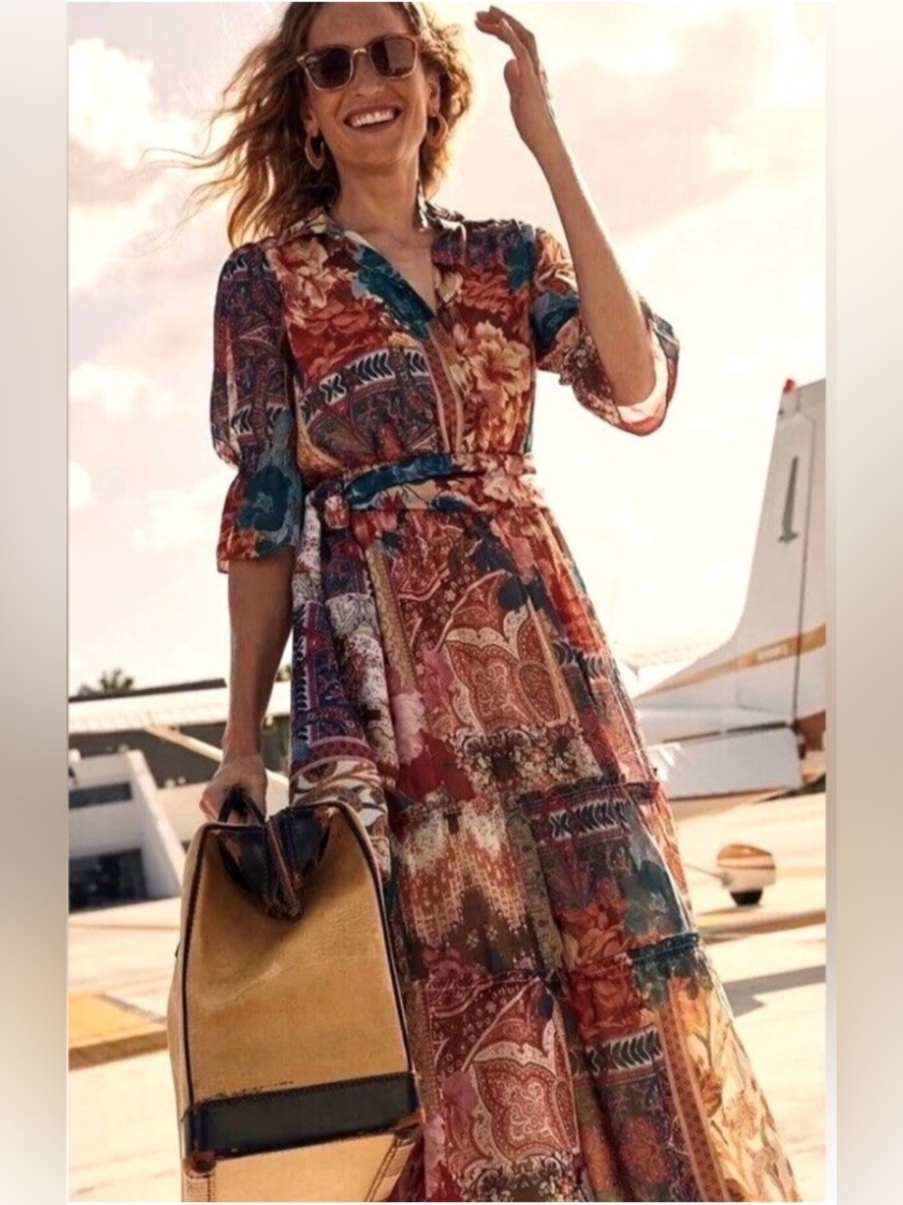 Chico's Tapestry Print Tiered Ruffle Dress Size 12